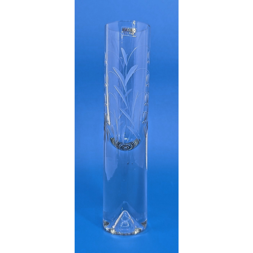 Krosno Poland Hand Blown Etched Glass 9” Etched Lily Of The Valley Vase 1 U25